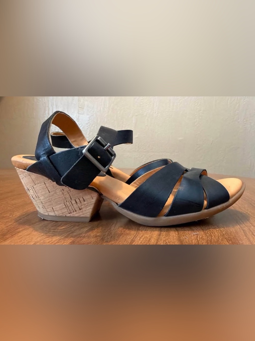 Kork-Ease Black Strappy Cork Block Heel Sandals